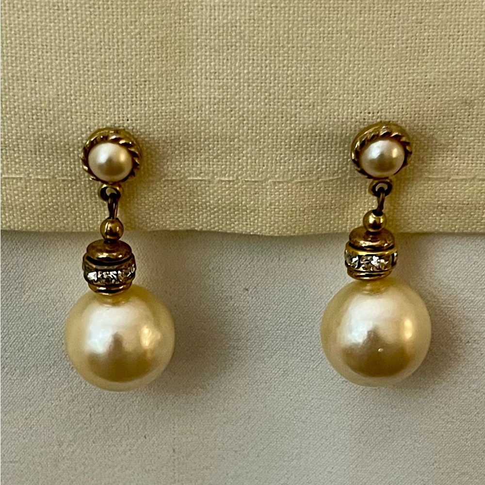 Vintage Pearl and Rhinestone Bauble Earrings